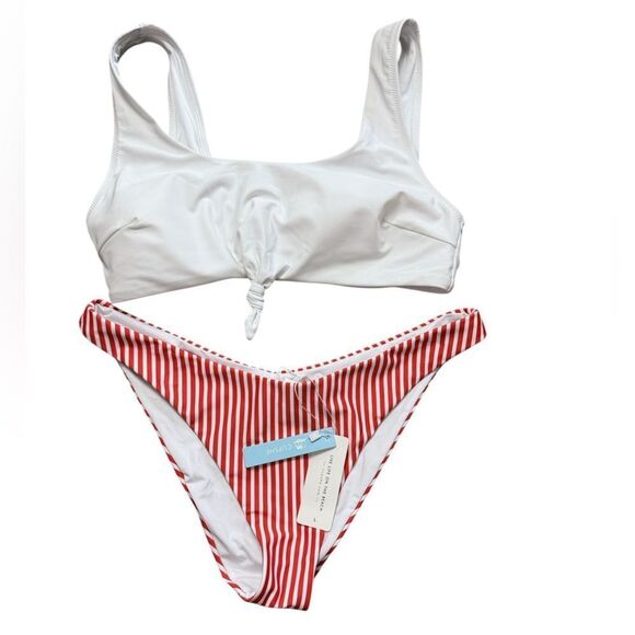 Cupshe White and Red Striped Bikini Set - Picture 1 of 6